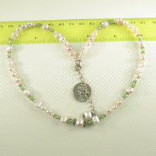 Load image into Gallery viewer, 9600112E-Silver-.925-Pink-Baroque-Pearls-Emerald-Glass-Bead-Necklace