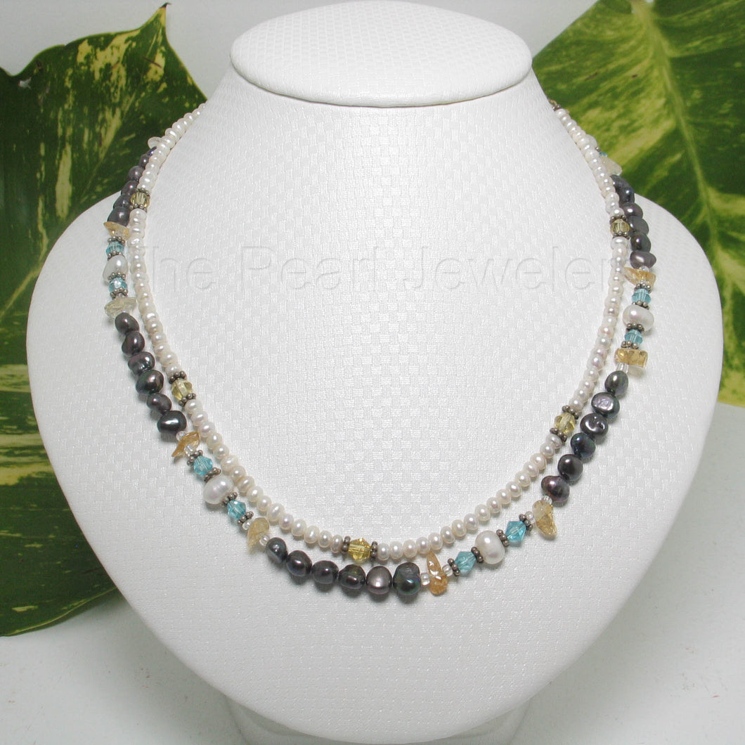 9600124-Double-Stranded-Pearls-Stone-Crystal-Chips-Beads-Necklace