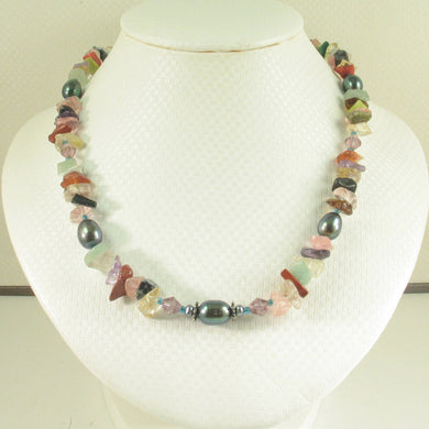 Black Pearl & Gemstone Rainbow Necklace