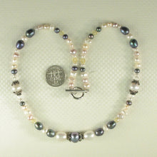 Load image into Gallery viewer, 9600154-Sterling-Silver-Toggle-Clasp-Black-White-Pearls-Mixed-Beads-Necklace
