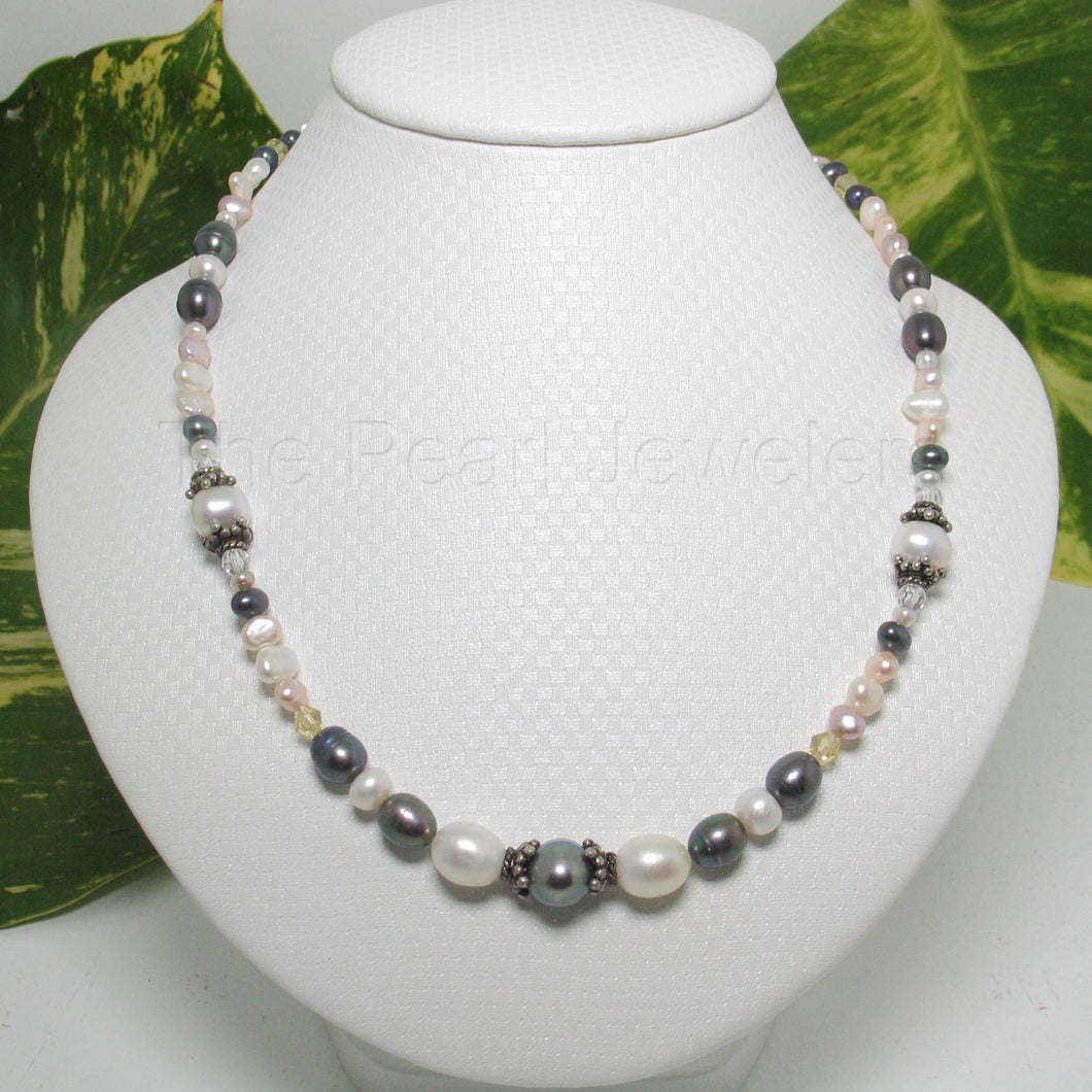 Black & White Pearl Necklace with Chrysoberyl Crystals
