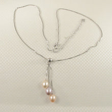Load image into Gallery viewer, 9600202-Solid-Sterling-Silver-Triple-Dangle-Genuine-Pink-Pearls-Necklace