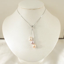 Load image into Gallery viewer, 9600202-Solid-Sterling-Silver-Triple-Dangle-Genuine-Pink-Pearls-Necklace