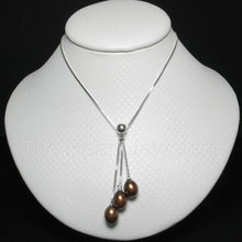Load image into Gallery viewer, 9600203-Solid-Sterling-Silver-Triple-Dangle-Chocolate-Pearls-Necklace