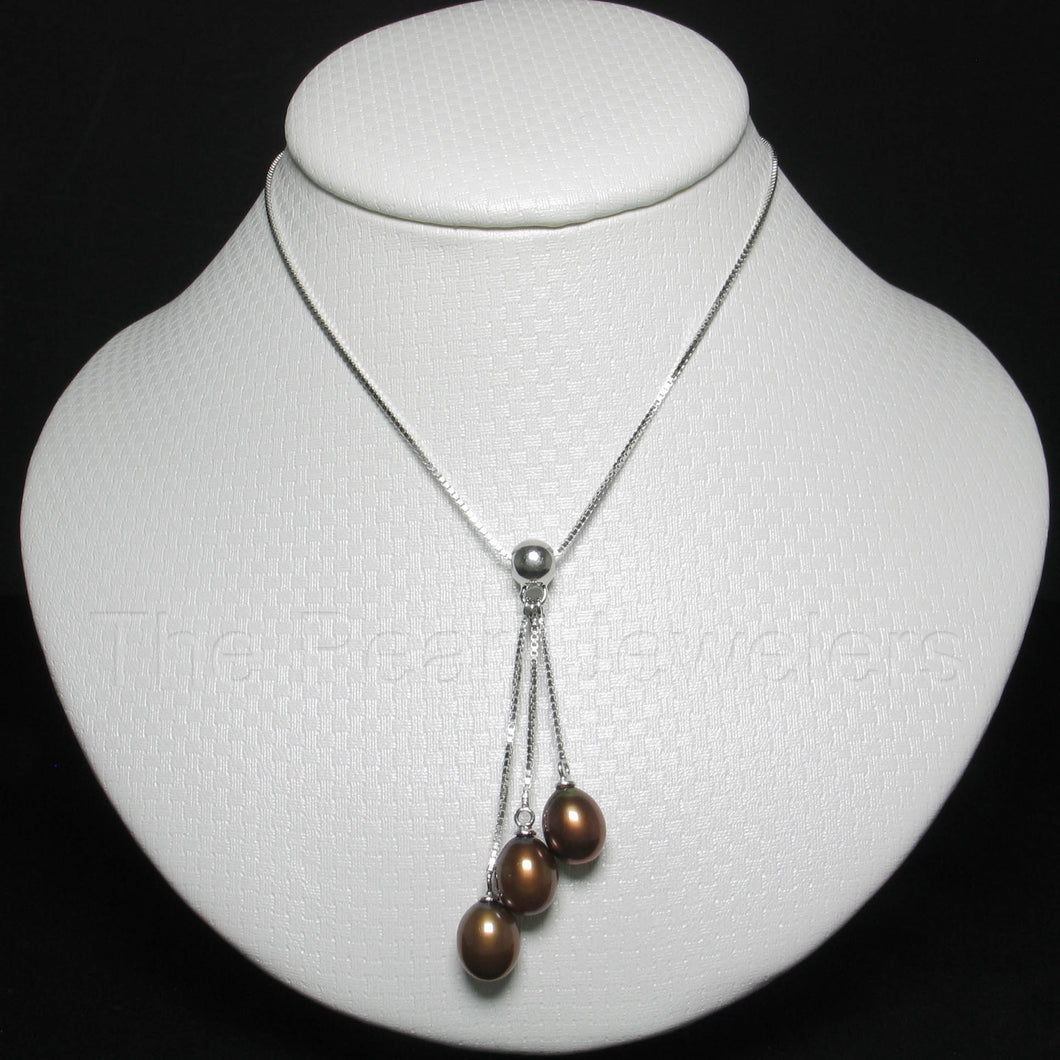9600203-Solid-Sterling-Silver-Triple-Dangle-Chocolate-Pearls-Necklace