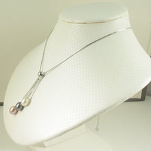 Load image into Gallery viewer, 9600204-Silver-.925-Triple-Dangle-White-Black-Pink-Pearls-Necklace