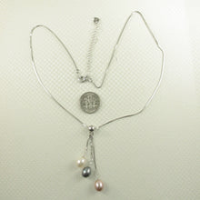 Load image into Gallery viewer, 9600204-Silver-.925-Triple-Dangle-White-Black-Pink-Pearls-Necklace