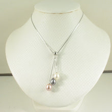 Load image into Gallery viewer, 9600204-Silver-.925-Triple-Dangle-White-Black-Pink-Pearls-Necklace