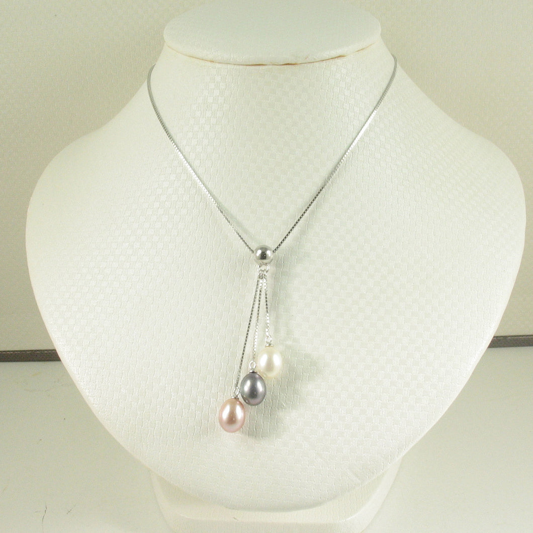 9600204-Silver-.925-Triple-Dangle-White-Black-Pink-Pearls-Necklace