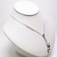 Load image into Gallery viewer, 9600207-Sterling-Silver-Dangling-White-Black-Pink-F/W-Pearls-Necklace