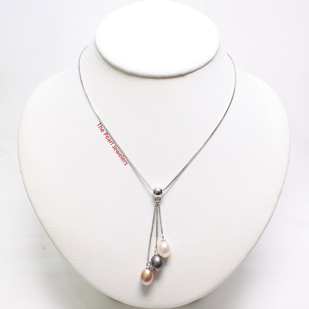 9600207-Sterling-Silver-Dangling-White-Black-Pink-F/W-Pearls-Necklace