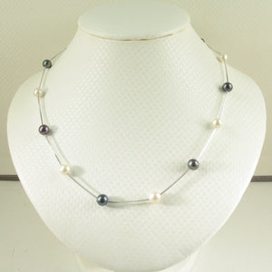 9601095-Hand-Crafted-Tin-Cup-Necklace Black-White-Cultured-Pearl