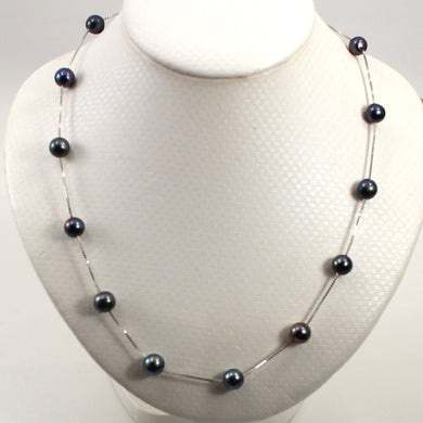 Solid Silver .925 Black Pearl Tin-Cup Necklace