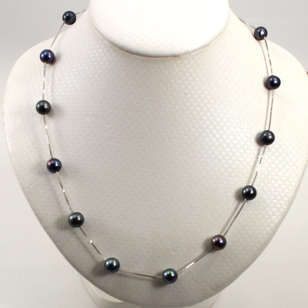 Solid Silver .925 Black Pearl Tin-Cup Necklace