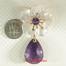 Load image into Gallery viewer, 9700040-Mother-of-Pearl-Cubic-Zirconia-Amethyst-Flower-Design-Brooch-Pendant
