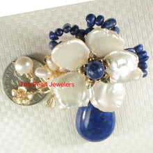 Load image into Gallery viewer, 9700070-Handcrafted-Keshi-Pearl-Blue-Lapis-Flower-Design-Brooch-Pin-Pendant