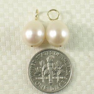 P15250-10-Pair of 9.5-10mm White Pearl; 14k Yellow Gold 5mm Eye Pin for Hoop Earrings