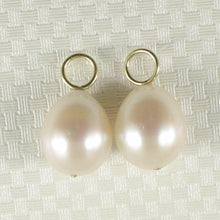 Load image into Gallery viewer, P15250-10-Pair of 9.5-10mm White Pearl; 14k Yellow Gold 5mm Eye Pin for Hoop Earrings