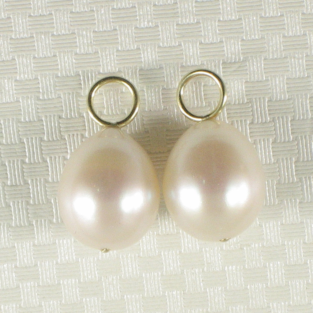 P15250-10-Pair of 9.5-10mm White Pearl; 14k Yellow Gold 5mm Eye Pin for Hoop Earrings