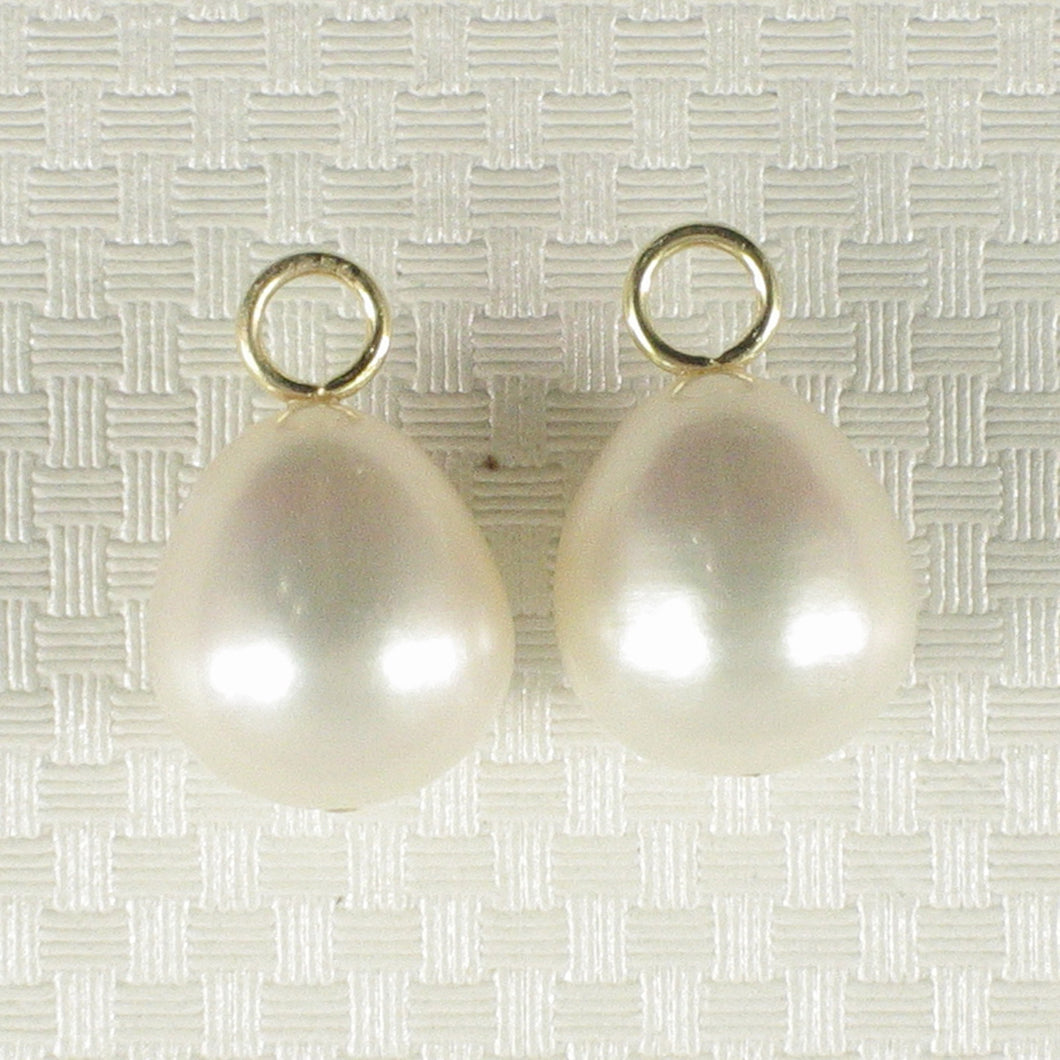 P15260-10-Pair of 9.5-10mm White Pearl; 14k Yellow Gold 4mm Eye Pin for Hoop Earrings