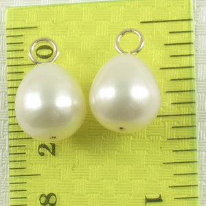 P15260-10-Pair of 9.5-10mm White Pearl; 14k Yellow Gold 4mm Eye Pin for Hoop Earrings