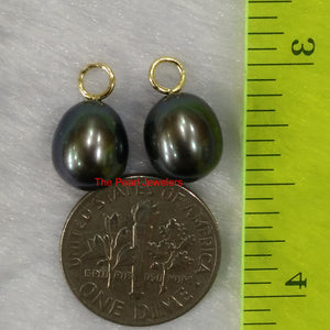 P15261-8-Pair of 8-8.5mm Black Pearl; 14k Yellow Gold 4mm Eye Pin for Hoop Earrings