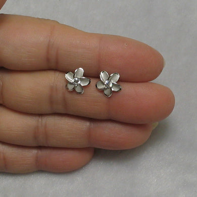 9130040-Silver-925-Hawaiian-Plumeria-Flower-Cubic-Zirconia-Earrings