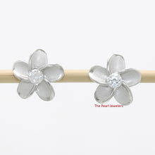 Load image into Gallery viewer, 9130040-Silver-925-Hawaiian-Plumeria-Flower-Cubic-Zirconia-Earrings