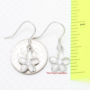 9130050-Solid-Sterling-Silver-Cubic-Zirconia-Plumeria-Dangle-Earrings