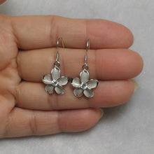 Load image into Gallery viewer, 9130060-Solid-Sterling-Silver-Cubic-Zirconia-Plumeria-Dangle-Hook-Earrings