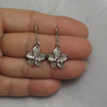Load image into Gallery viewer, 9130061-Sterling-Silver-925-Plumeria-Pink-Cubic-Zirconia-Hook-Earrings