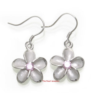 9130061-Sterling-Silver-925-Plumeria-Pink-Cubic-Zirconia-Hook-Earrings