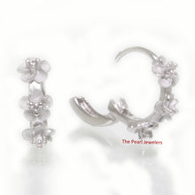 Load image into Gallery viewer, 9130080-Cubic-Zirconia-Sterling-Silver-925-Three-Plumeria-Flowers-Hoop-Earrings