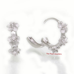 9130080-Cubic-Zirconia-Sterling-Silver-925-Three-Plumeria-Flowers-Hoop-Earrings
