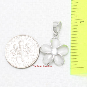 9230050-Solid-Sterling-Silver-Hawaiian-Plumeria-Cubic-Zirconia-Pendant