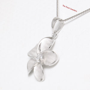 9230060-Hawaiian-Jewelry-Plumeria-Cubic Zirconia-Sterling-Silver-925-Pendant