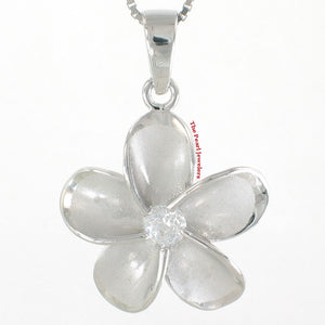 9230060-Hawaiian-Jewelry-Plumeria-Cubic Zirconia-Sterling-Silver-925-Pendant
