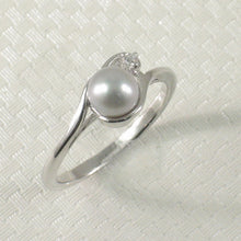 Load image into Gallery viewer, 9300053-Cute-Solid-Sterling-Silver-Silver-Tone-Pearl-Cubic-Zirconia-Ring