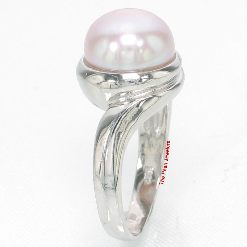 Real Silver .925 9–10 mm Pink Freshwater Pearl Solitaire Ring