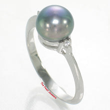 Load image into Gallery viewer, 9300201-Solid-Silver-925-Black-Pearl-Cubic-Zirconia-Solitaire-with-Accents-Ring