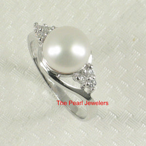 9300210-Solid-Silver-.925-Cubic-Zirconia-Freshwater-White-Pearl-Lady-Ring
