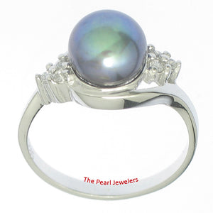 9300211-Solid-Silver-.925-Cubic-Zirconia-Freshwater-Black-Pearl-Lady-Ring