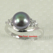 Load image into Gallery viewer, 9300211-Solid-Silver-.925-Cubic-Zirconia-Freshwater-Black-Pearl-Lady-Ring