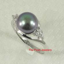 Load image into Gallery viewer, 9300211-Solid-Silver-.925-Cubic-Zirconia-Freshwater-Black-Pearl-Lady-Ring