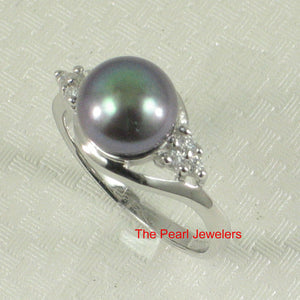 9300211-Solid-Silver-.925-Cubic-Zirconia-Freshwater-Black-Pearl-Lady-Ring
