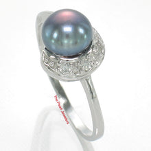 Load image into Gallery viewer, 9300251-Sterling-Silver-Cubic-Zirconia-Black-Freshwater-Cultured-Pearl-Ring
