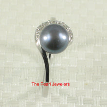 Load image into Gallery viewer, 9300251-Sterling-Silver-Cubic-Zirconia-Black-Freshwater-Cultured-Pearl-Ring