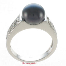 Load image into Gallery viewer, 9300511-Black-Cultured-Freshwater-Pearl-Cubic-Zirconia-Ring-Sterling-Silver