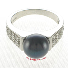 Load image into Gallery viewer, 9300511-Black-Cultured-Freshwater-Pearl-Cubic-Zirconia-Ring-Sterling-Silver