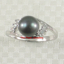 Load image into Gallery viewer, 9302261-Sterling-Silver-Cultured-Black-Pearl-and-Cubic-Zirconia-Ring